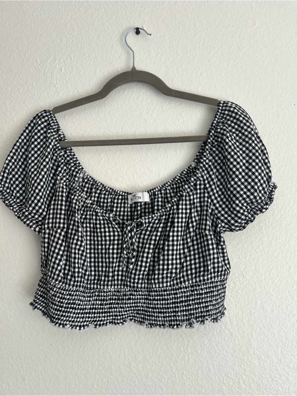 Hollister Cottagecore Gingham Puff Sleeve Crop Blouse Size XL